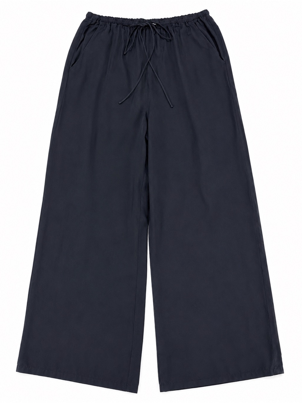 Unsubscribed flowy silk wide Leg Drawstring Pants - faded black
